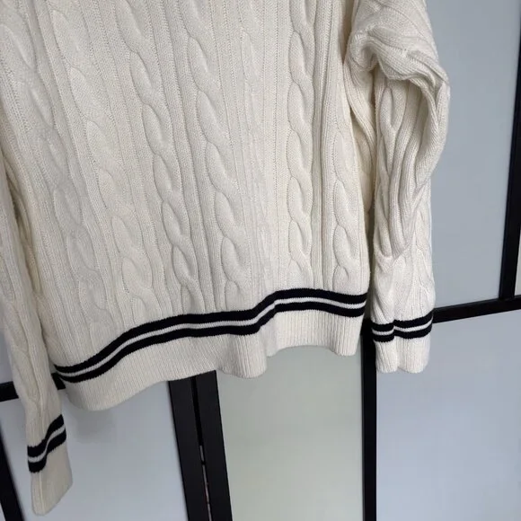 ABERCROMBIE & FITCH Cable knit Oversized Varsity Prep Sweater Women’s XL Tennis - Picture 9 of 13